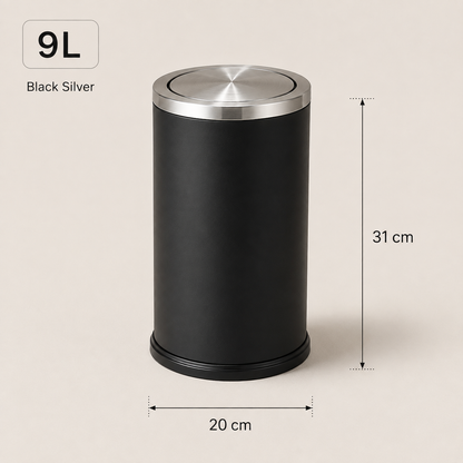 Lixeira Swing-Top Preta Em Aço Inox 9 L