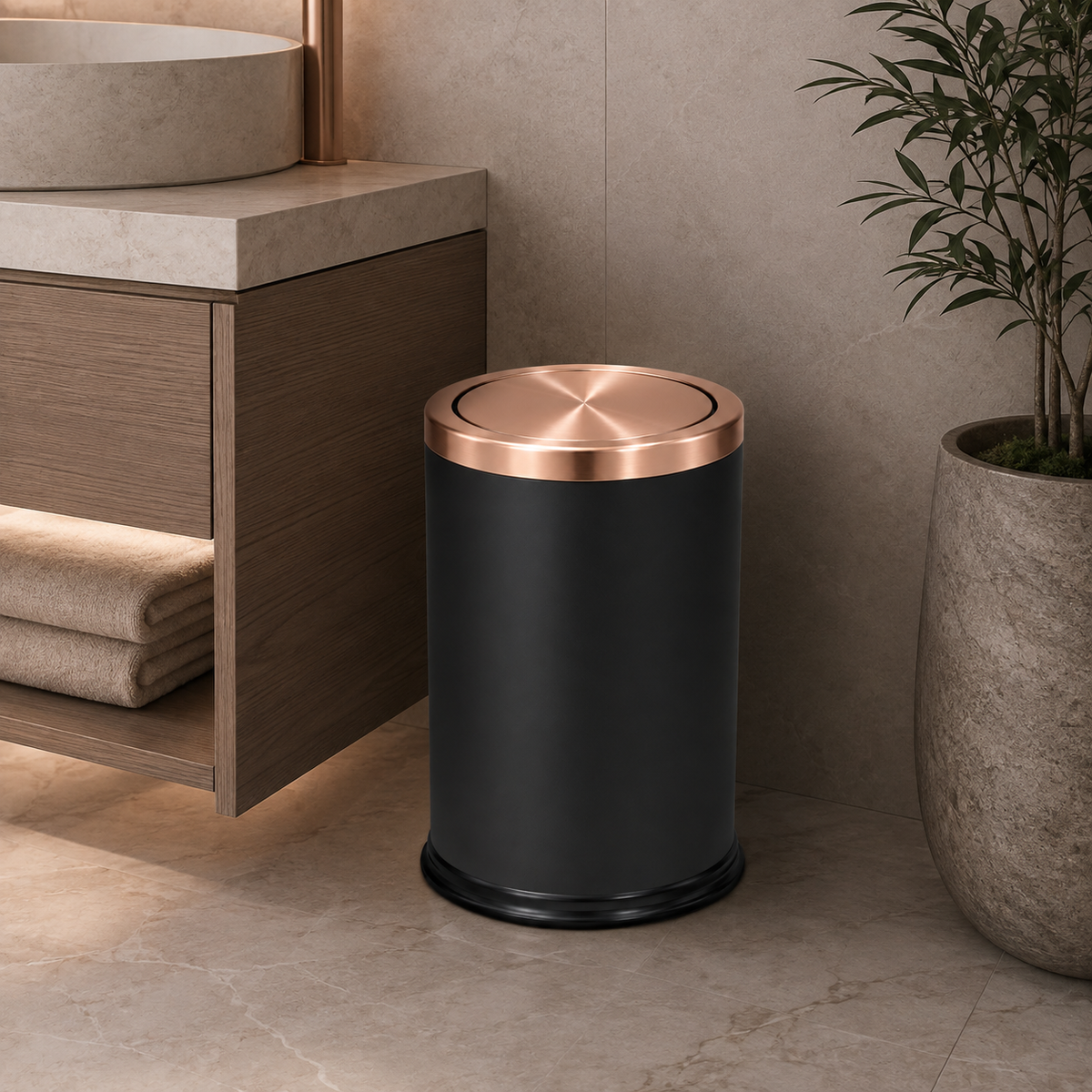 Lixeira Swing-Top Preta Em Aço Inox 9 L