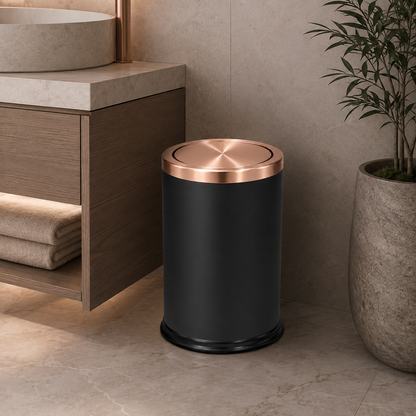 Lixeira Swing-Top Preta Em Aço Inox 9 L
