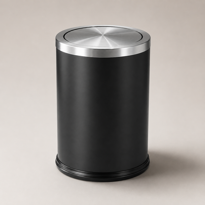 Lixeira Swing-Top Preta Em Aço Inox - 9 L