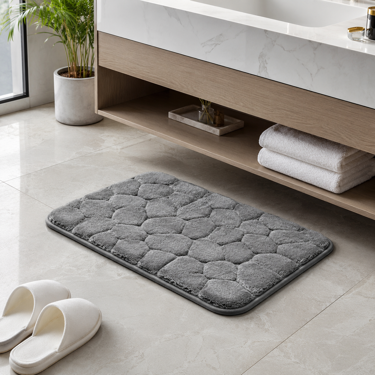 Tapete De Banho Com Relevo De Pedras - Grey