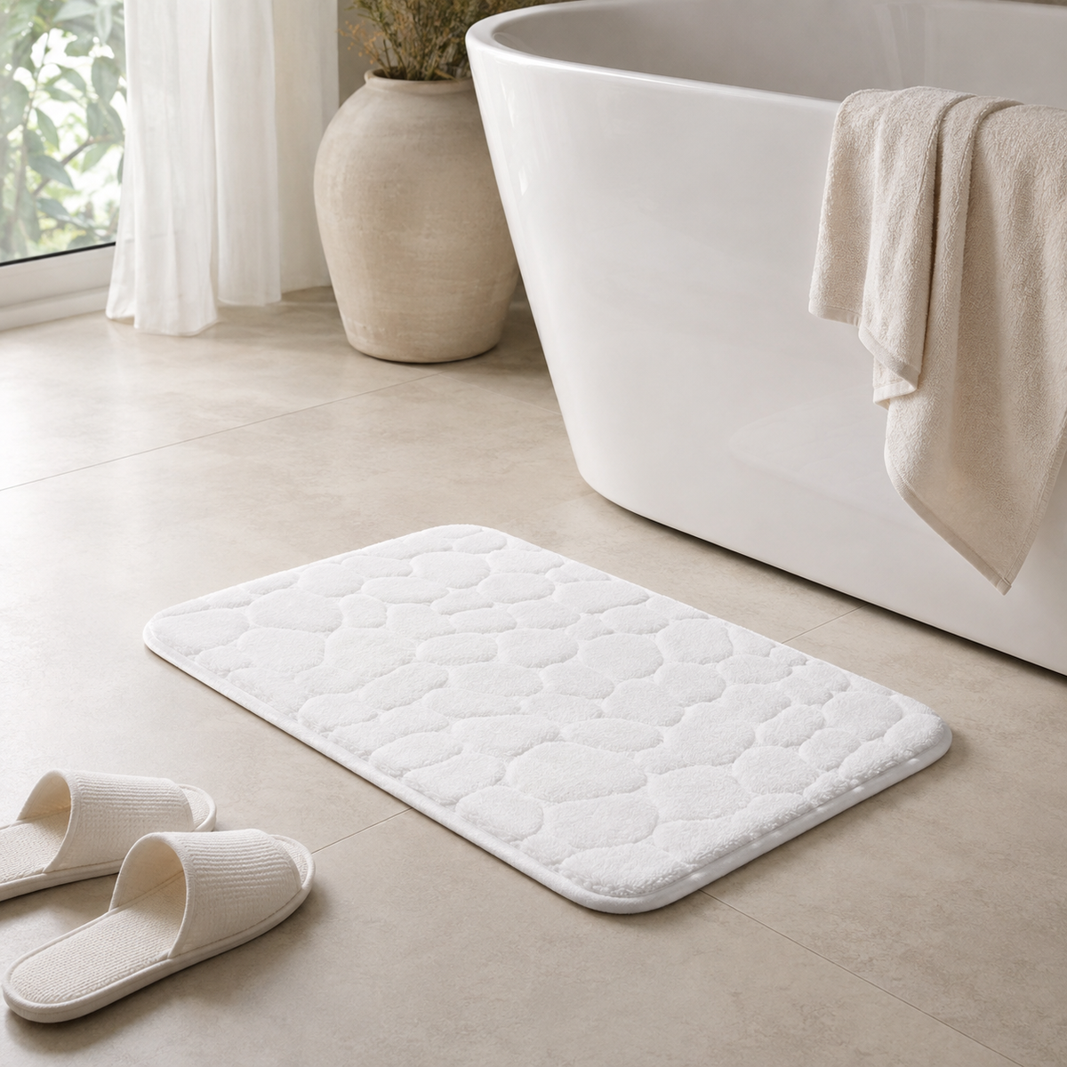 Tapete De Banho Com Relevo De Pedras - White