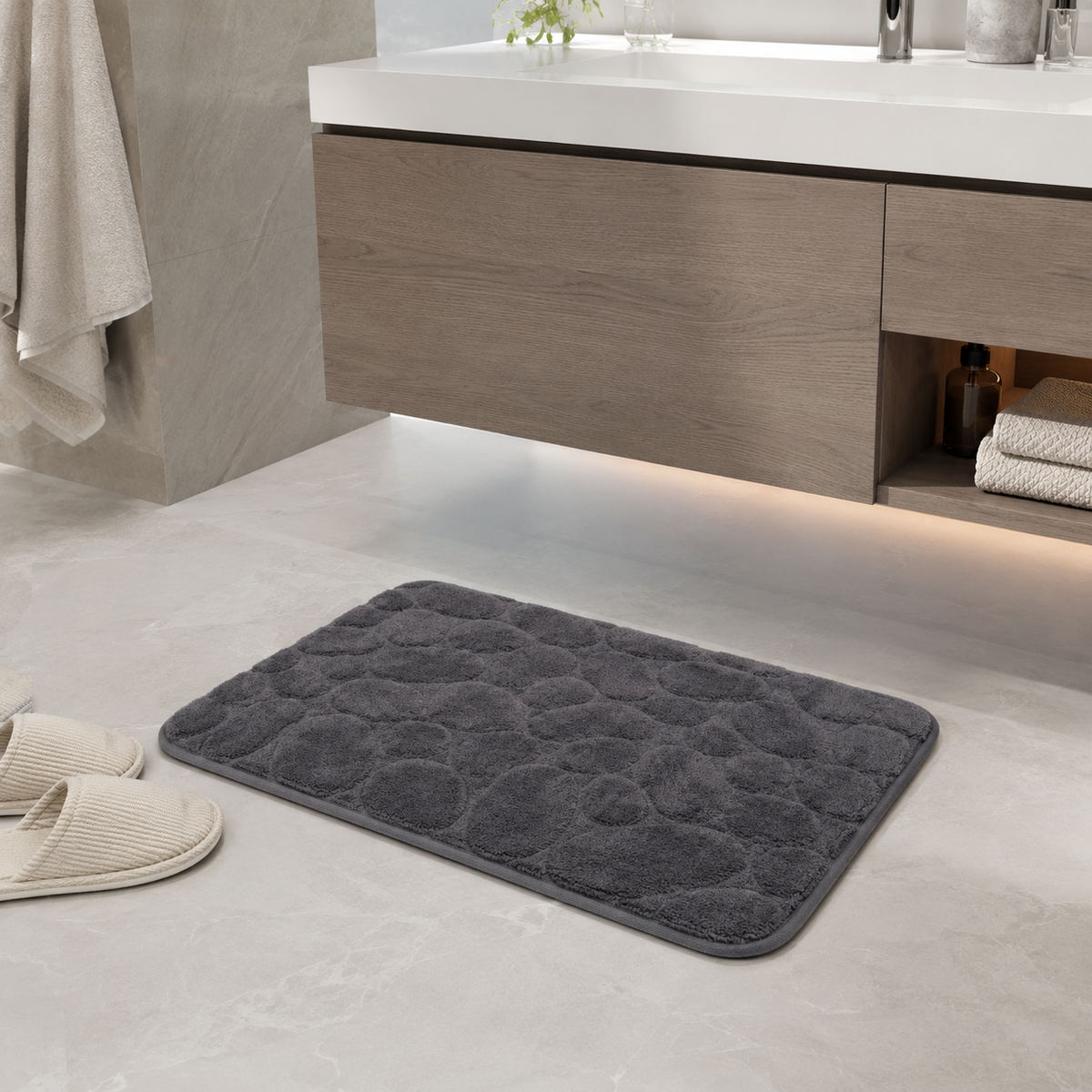 Tapete De Banho Com Relevo De Pedras - Dark Grey