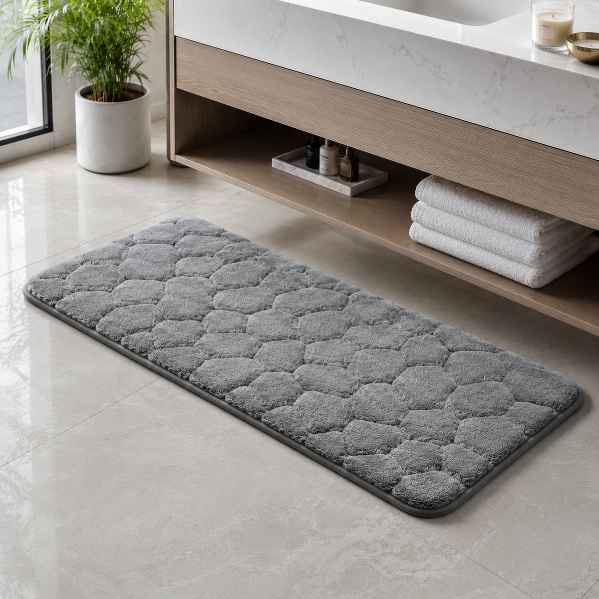 Tapete De Banho Com Relevo De Pedras - Grey