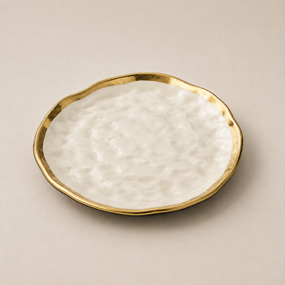 Prato Cerâmico Orgânico Borda Dourada - Ivory