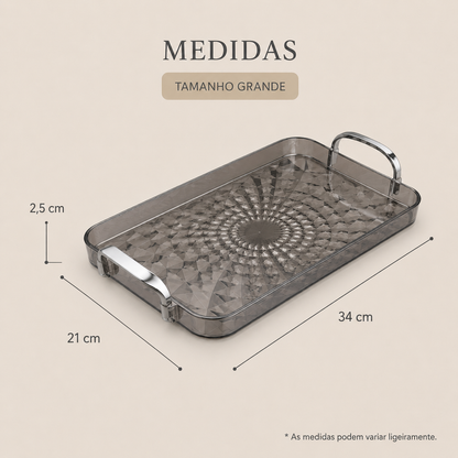 Bandeja Decorativa Facetada Com Alças Metálicas - Grande