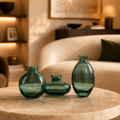 Conjunto de Mini Vasos Decorativos em Vidro - Verde Translúcido
