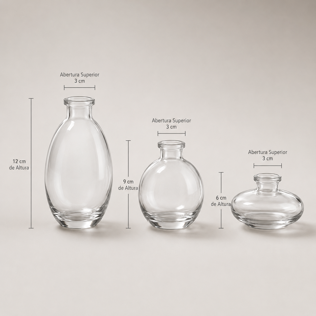 Conjunto de Mini Vasos Decorativos em Vidro - Transparente