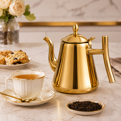 Chaleira De Chá Em Aço Inox 304 Com Infusor - Dourada