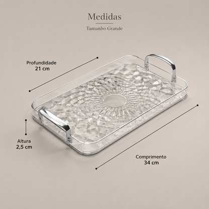 Bandeja Decorativa Facetada Com Alças Metálicas - Grande