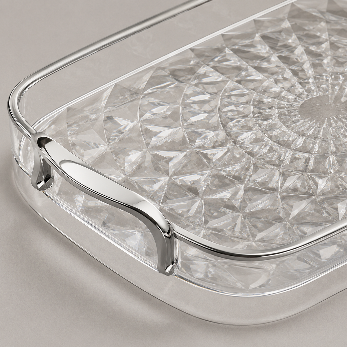 Bandeja Decorativa Facetada Com Alças Metálicas Grande