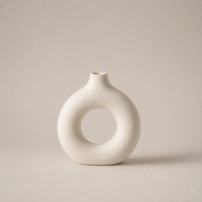 Vaso Escultural Orbe em Cerâmica Branco Marfim