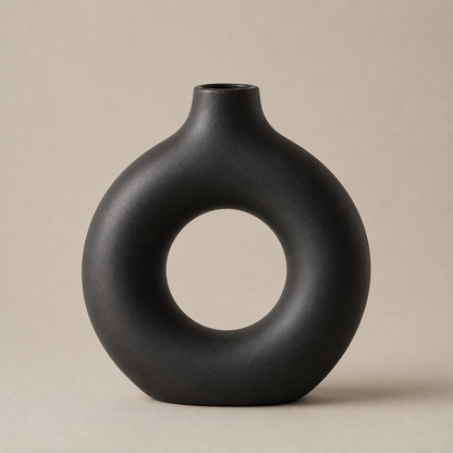Vaso Escultural Orbe em Cerâmica - Preto Ônix