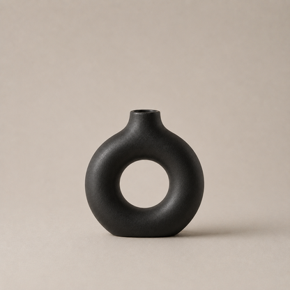 Vaso Escultural Orbe em Cerâmica - Preto Ônix